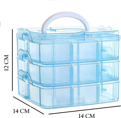Radha 3 Layers 18 Grid Plastic Transparent Multi-Utility Jewellery Storage Boxx1.107 Ideal for storing & organizing craft beads, jewellery, Make-up/Items & many more Vanity Box(Random Colour)