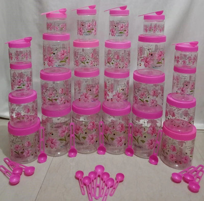 PEYTON Plastic Grocery Container  - 2000 ml, 1500 ml, 1000 ml, 750 ml, 500 ml, 250 ml(Pack of 24, Pink)