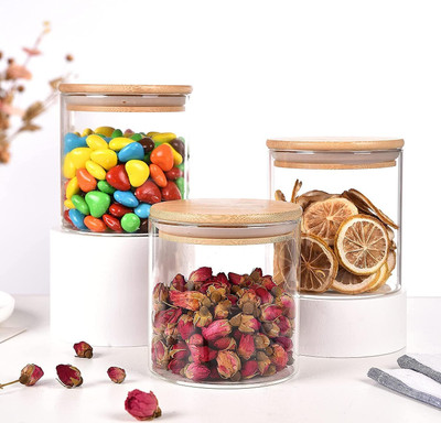 Coozico Glass Tea Coffee & Sugar Container  - 270 ml(Pack of 3, Clear)
