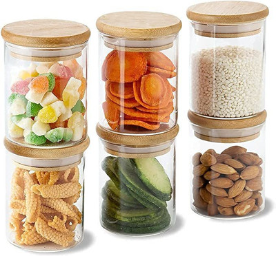 T R Creation Glass Cookie Jar  - 270 ml(Pack of 6, Clear)