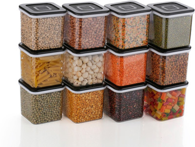 Analog Kitchenware Plastic Grocery Container  - 500 ml(Pack of 12, Black)