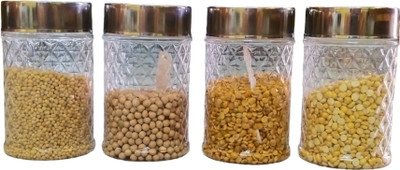 Dvina Glint Plastic Grocery Container  - 1000 ml(Pack of 4, Silver)