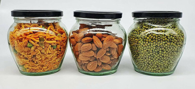 Coozico Glass Tea Coffee & Sugar Container  - 400 ml(Pack of 6, Black)