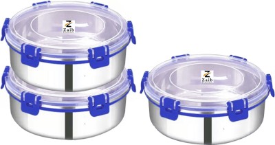 Zaib Stainless Steel Fridge Container  - 1000 ml(Pack of 3, Blue)