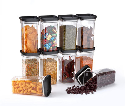 Nestland - Make Your Self a Priority Plastic Grocery Container  - 1200 ml(Pack of 10, Black)