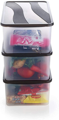 UNDERZONE Plastic Bread Container  - 2000 ml(Pack of 3, Multicolor, Black)