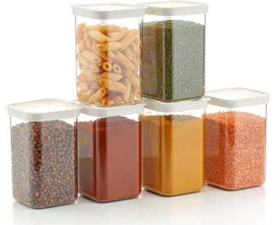 NORVIUM Plastic Grocery Container  - 1100 ml(Pack of 6, White)