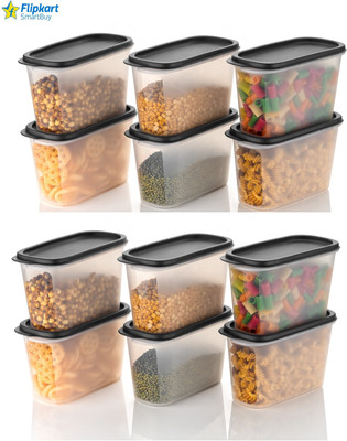Flipkart SmartBuy Plastic Grocery Container  - 1200 ml(Pack of 12, Black)