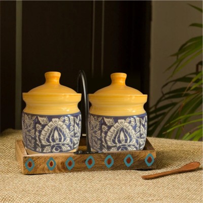 Kraftlik Handicrafts Ceramic Pickle Jar  - 200 ml(Pack of 2, Yellow)