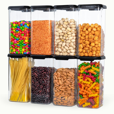 TEX-RO Polypropylene Grocery Container  - 1500 ml(Pack of 8, Black)