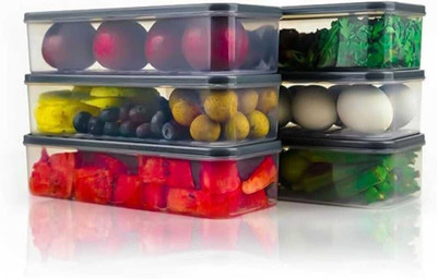 PRIYO Plastic Fridge Container  - 1200 ml(Pack of 4, Transparent, Black)