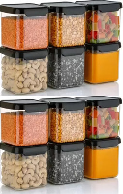 Qtrix Plastic Grocery Container  - 500 ml(Pack of 12, Black)