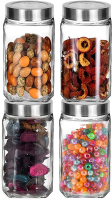 TINSUHG Glass Grocery Container  - 1000 ml(Pack of 4, Clear)