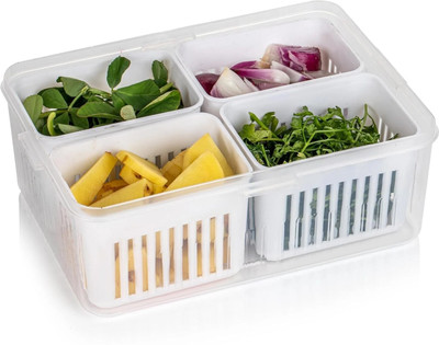 Rudrx Plastic Fridge Container  - 2200 ml(Pack of 4, White)