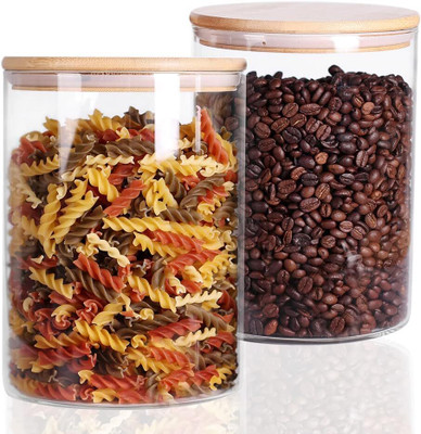 Tanlesa Glass Cookie Jar  - 1000 ml(Pack of 2, Clear)