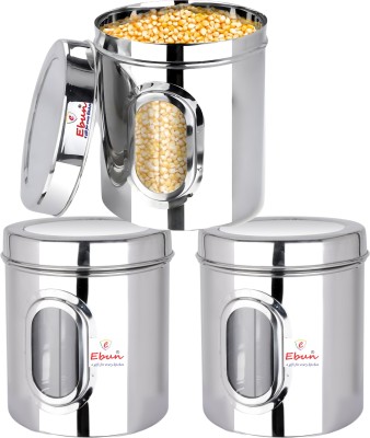 Ebun Stainless Steel Utility Container  - 3000 ml(Pack of 3, Silver)