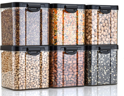 Linear Plastic Grocery Container  - 700 ml(Pack of 6, Black)