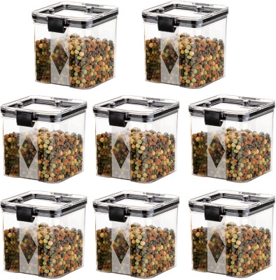 OM TRADER Plastic Grocery Container  - 700 ml(Pack of 8, Black, Clear)