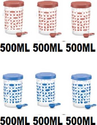 MILTON Plastic Grocery Container  - 500 ml, 500 ml, 500 ml, 500 ml, 500 ml, 500 ml(Pack of 6, Brown, Blue)