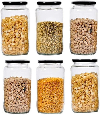 HANUMAN TRADINGS CO Glass Grocery Container  - 1000 ml(Pack of 6, Clear)