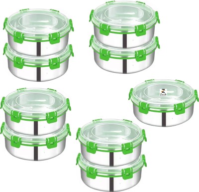 Zaib Stainless Steel Fridge Container  - 1000 ml(Pack of 9, Green)