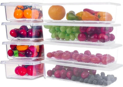 3D SUPER STORE Plastic Fridge Container  - 1800 ml(Pack of 8, Clear)