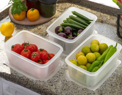 HCVG Plastic Fridge Container  - 2000 ml(Pack of 3, White)