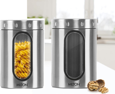 MILTON Stainless Steel Cookie Jar  - 2000 ml(Pack of 2, Silver)