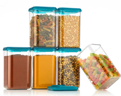 SKYHEART Plastic Grocery Container  - 1100 ml(Pack of 6, Blue)