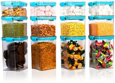 Gripwell Plastic Grocery Container  - 400 ml, 700 ml, 1200 ml(Pack of 8, Blue)