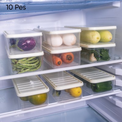 Fivean Plastic Fridge Container  - 1200 ml(Pack of 10, Yellow, Clear)