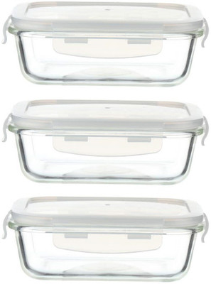 IndusBay Glass Fridge Container  - 640 ml(Pack of 3, Clear)