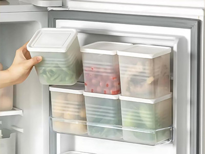 Giftollo Plastic Fridge Container  - 1200 ml(Pack of 6, White)