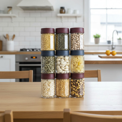 STACKO Plastic Grocery Container  - 320 ml(Pack of 9, Grey, Transparent)