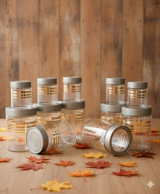 DYK Plastic Cookie Jar  - 1200 ml, 650 ml, 350 ml, 250 ml(Pack of 16, Silver)