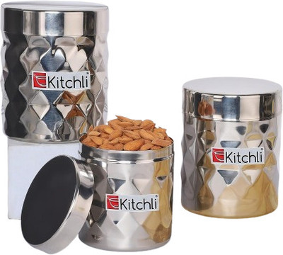 Kitchli Stainless Steel Utility Container  - 900 ml, 1200 ml, 1700 ml(Pack of 3, Silver)