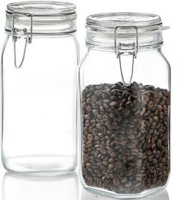 DHARMBHAKTI Glass Cookie Jar  - 1500 ml(Pack of 2, Clear)