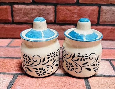 shriyam craft Ceramic Pickle Jar  - 80 ml(Pack of 2, Multicolor)