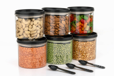 WeCoCo Plastic Grocery Container  - 600 ml(Pack of 6, Black)