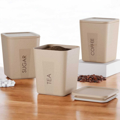 FORWAY Plastic Tea Coffee & Sugar Container  - 800 ml(Pack of 3, Beige)