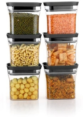 Linear Plastic Grocery Container  - 600 ml(Pack of 6, Black)