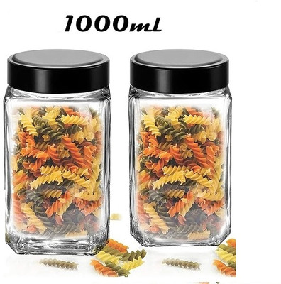 TINSUHG Glass Utility Container  - 1000 ml(Pack of 2, Clear)
