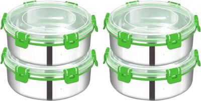 Zaib Steel, Polypropylene Grocery Container  - 1000 ml(Pack of 4, Silver, Green)
