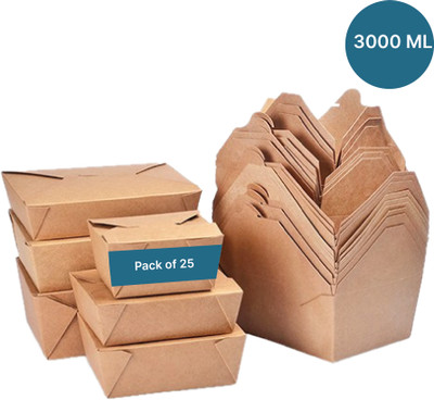 Kaagat Paper Utility Container  - 3000 ml(Pack of 25, Brown)