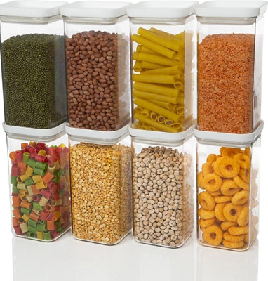 SKYHEART Plastic Grocery Container  - 1500 ml(Pack of 8, White)