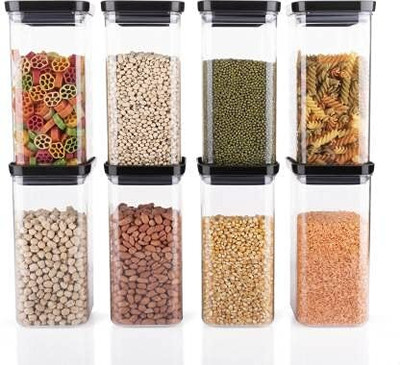 Romp and Role Plastic Grocery Container  - 1100 ml(Pack of 8, Multicolor)