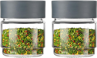 AK HUB Glass Grocery Container  - 500 ml(Pack of 2, Grey)