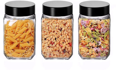 VENCY Glass Cookie Jar  - 300 ml(Pack of 3, Clear)