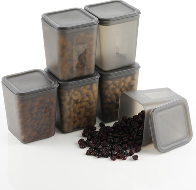 FORWAY Plastic Grocery Container  - 800 ml(Pack of 6, Black, Transparent)
