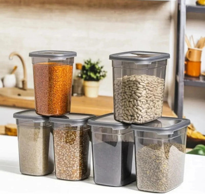 RAYORA Plastic Grocery Container  - 1200 ml(Pack of 6, Grey)